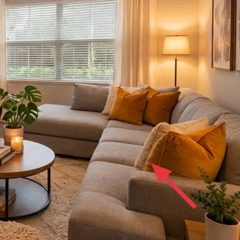 throw pillows in mustard and tan