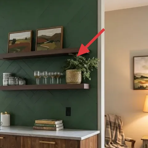 floating shelves with glassware
