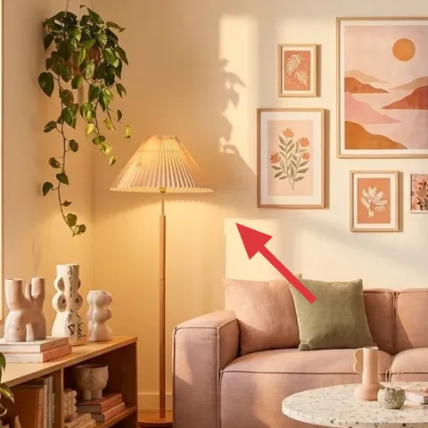 Floor lamp with beige pleated shade
