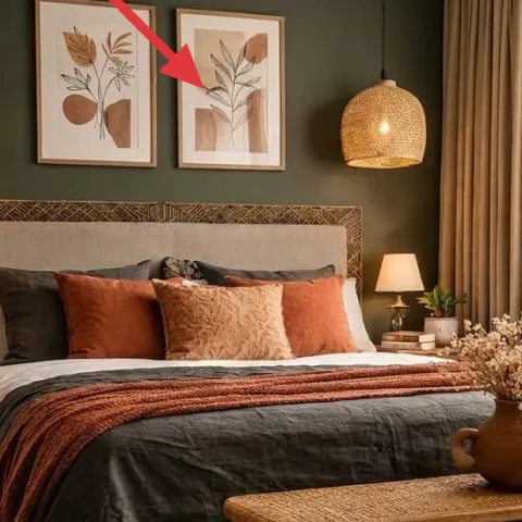 two framed botanical prints above the bed