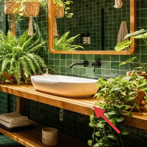 small potted plant on the vanity