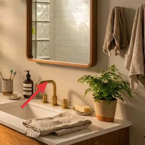 Dark soap pump bottle on countertop