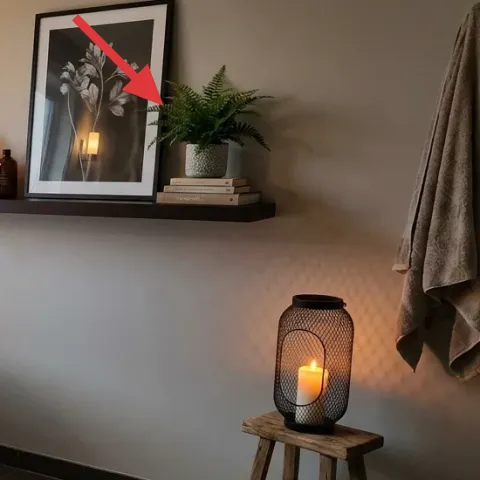 framed botanical print on wall shelf