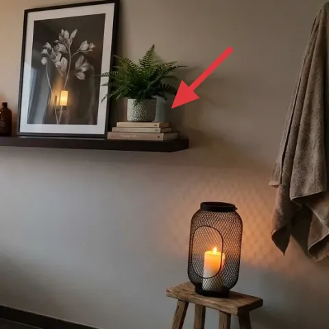 potted fern on wall shelf