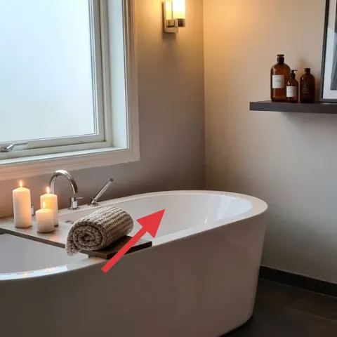 folded towel on bathtub ledge