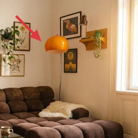 orange glass floor lamp with black stand