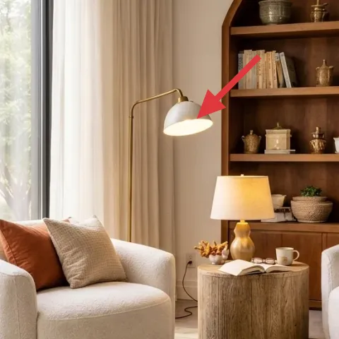 brass floor lamp with white dome shade