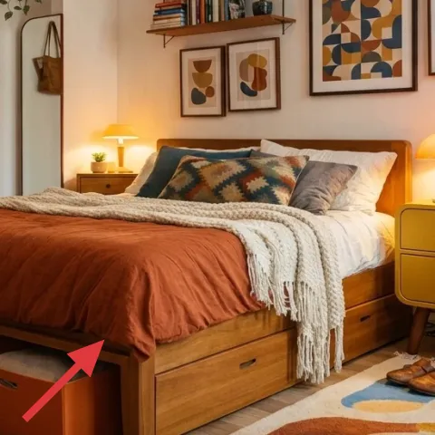 Wood bed frame with storage drawers