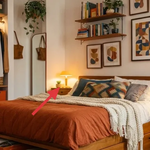 Table lamp with white shade on the left