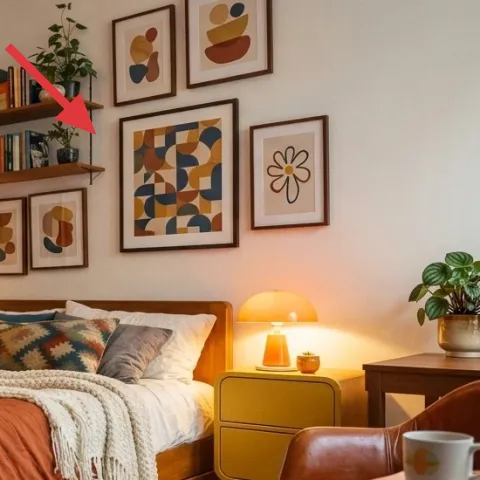 Wall shelf with decor on it